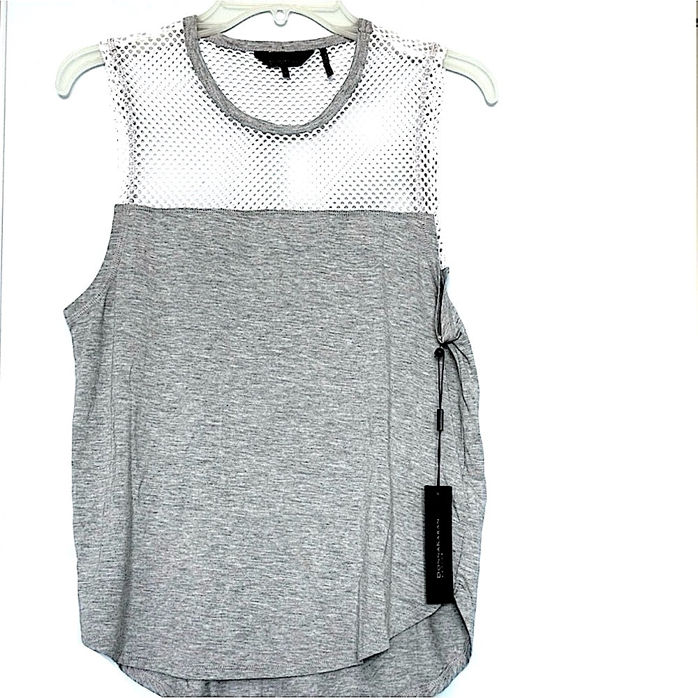 NEW Donna Karan Gray and White Mesh Tank Top